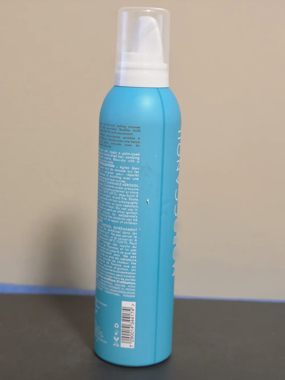 Moroccanoil Volumizing Mousse in Teal Bottle with Woven Gray Pouch
